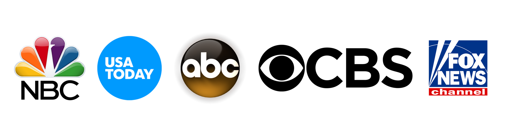 Logos for nbc abc ocbs and fox news on a white background