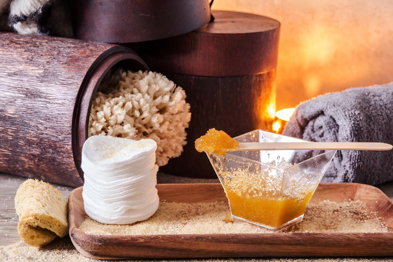 A Wooden Tray With a Bowl of Liquid and Cotton Pads on It — Nonny Thai Healing Massage In Coffs Harbour, NSW