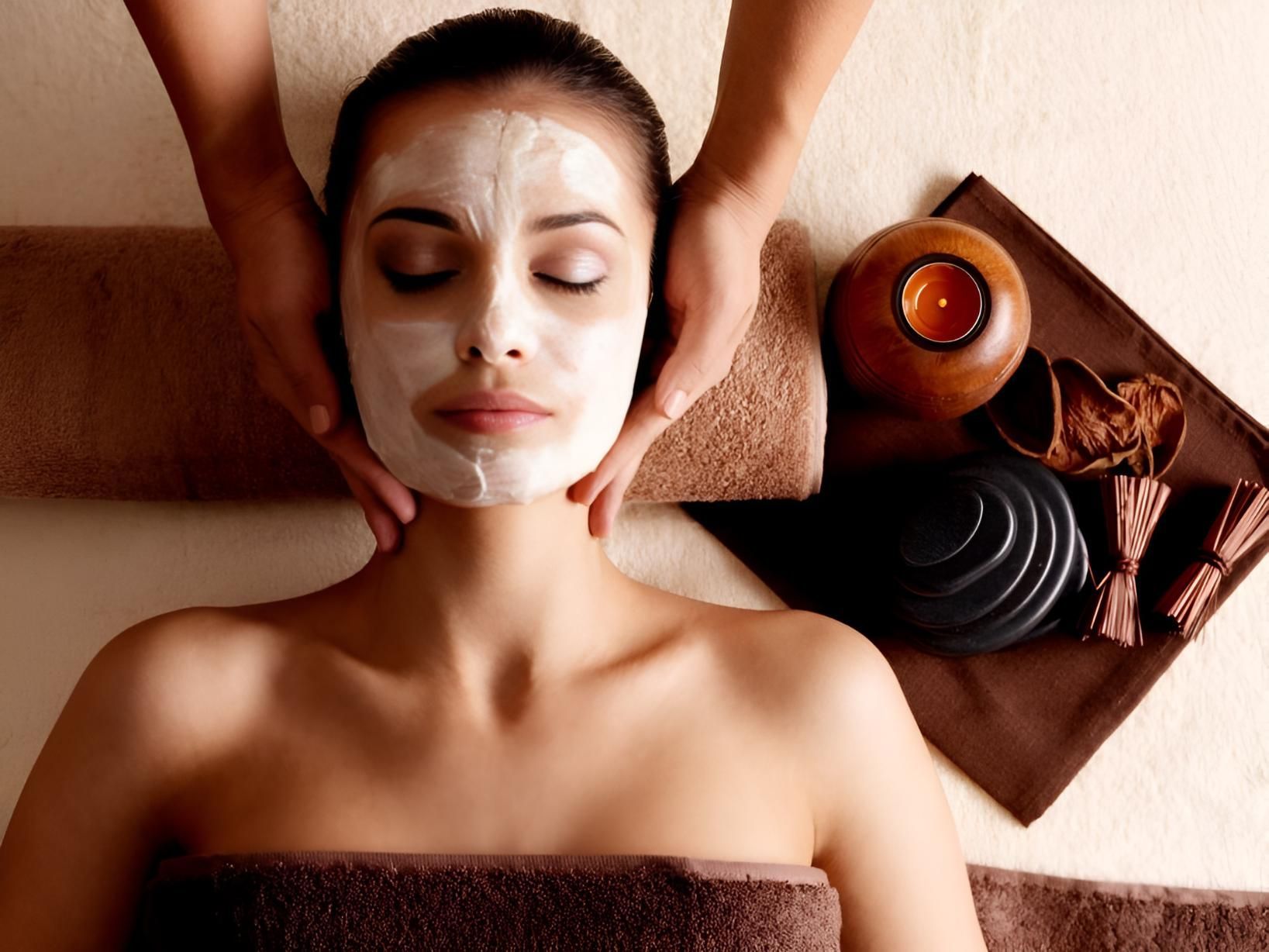 A Woman is Getting a Facial Treatment at a Spa — Nonny Thai Healing Massage In Coffs Harbour, NSW