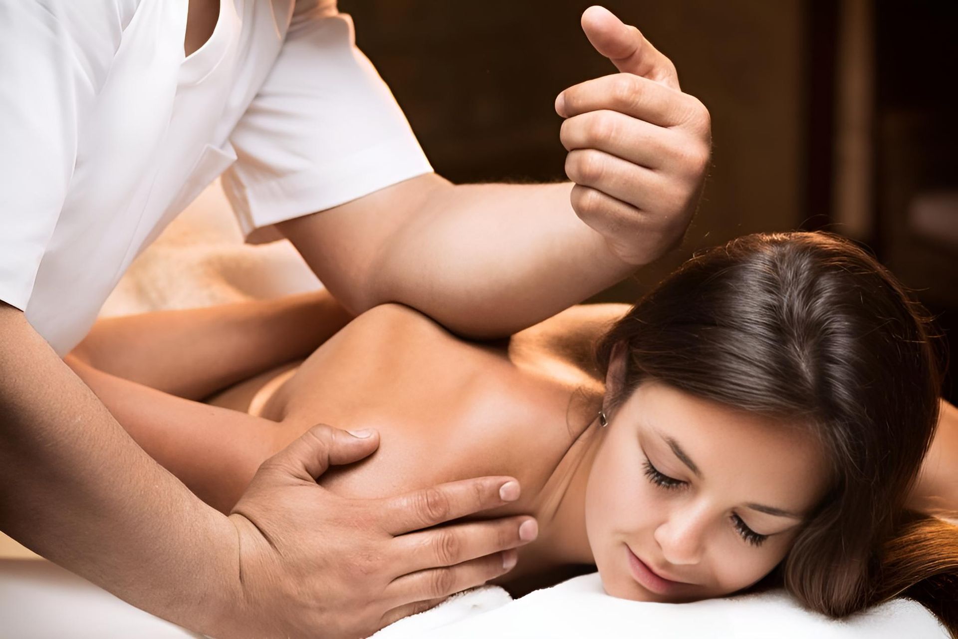 A Woman is Getting a Massage From a Man at a Spa — Nonny Thai Healing Massage In Coffs Harbour, NSW