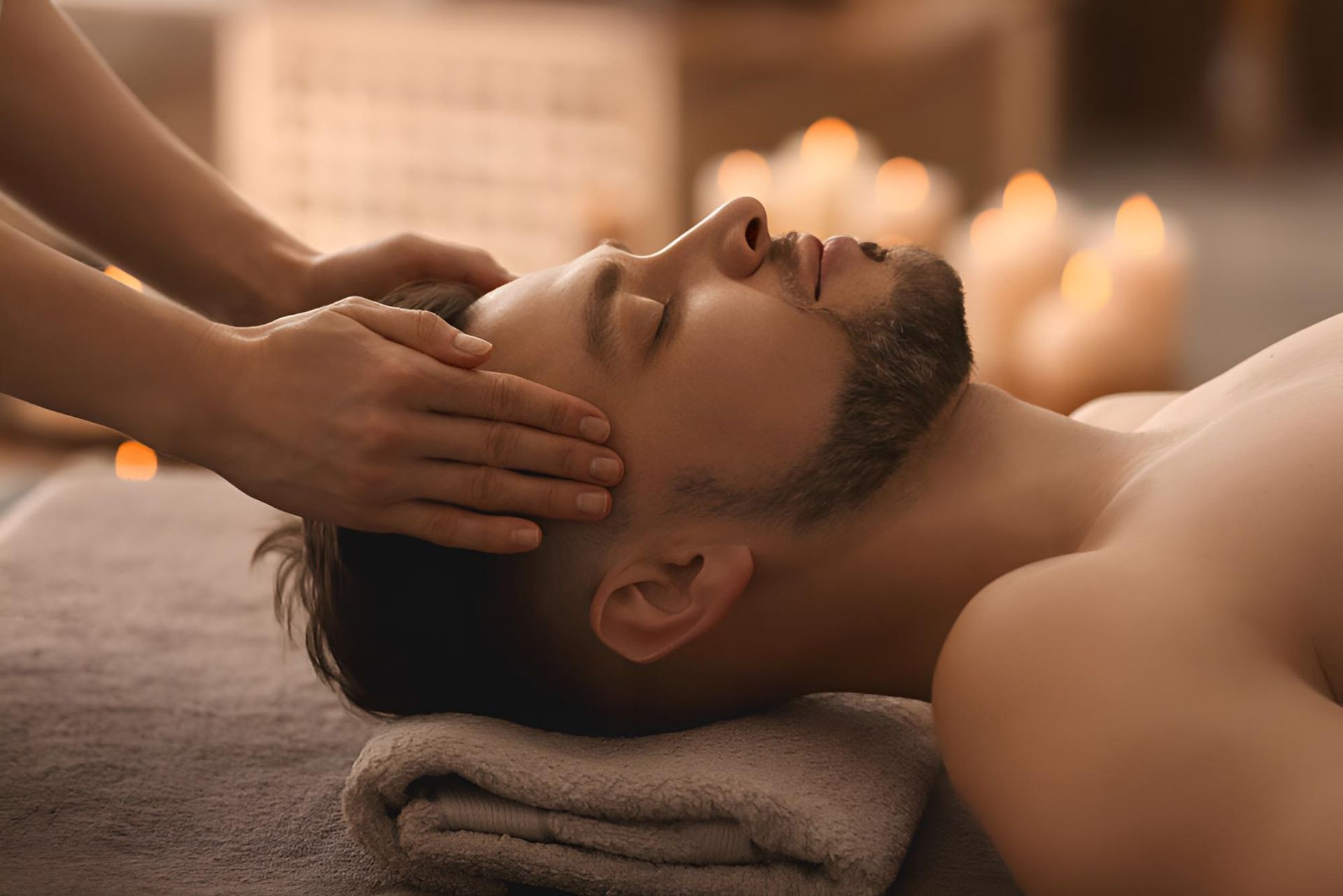 A Man is Getting a Head Massage at a Spa — Nonny Thai Healing Massage In Coffs Harbour, NSW