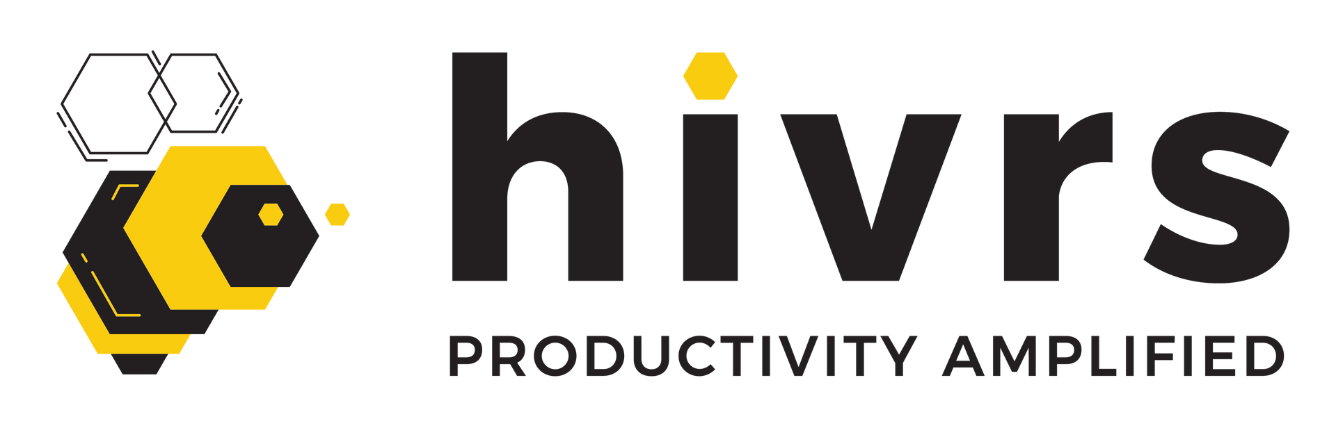 A logo for hivrs productivity amplified with a bee on it
