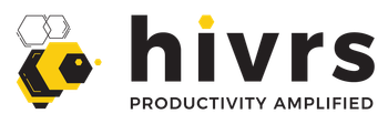 A logo for hivrs productivity amplified with a bee on it