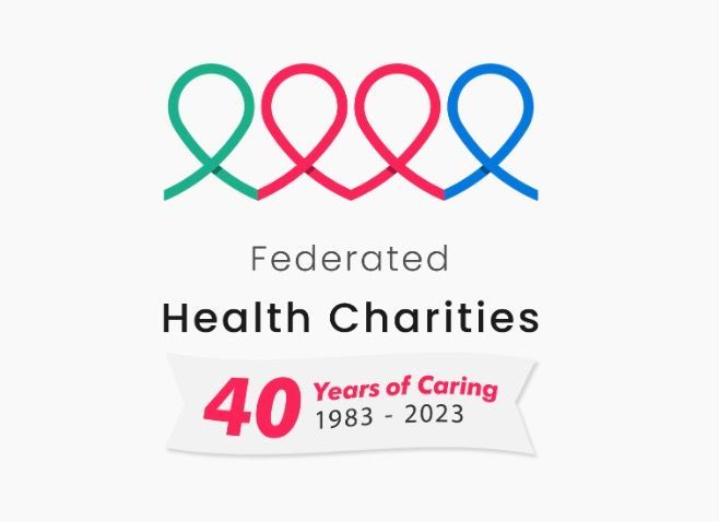 Federated Health Charities Logo - Green, Pink, Red, Blue string loops side by side