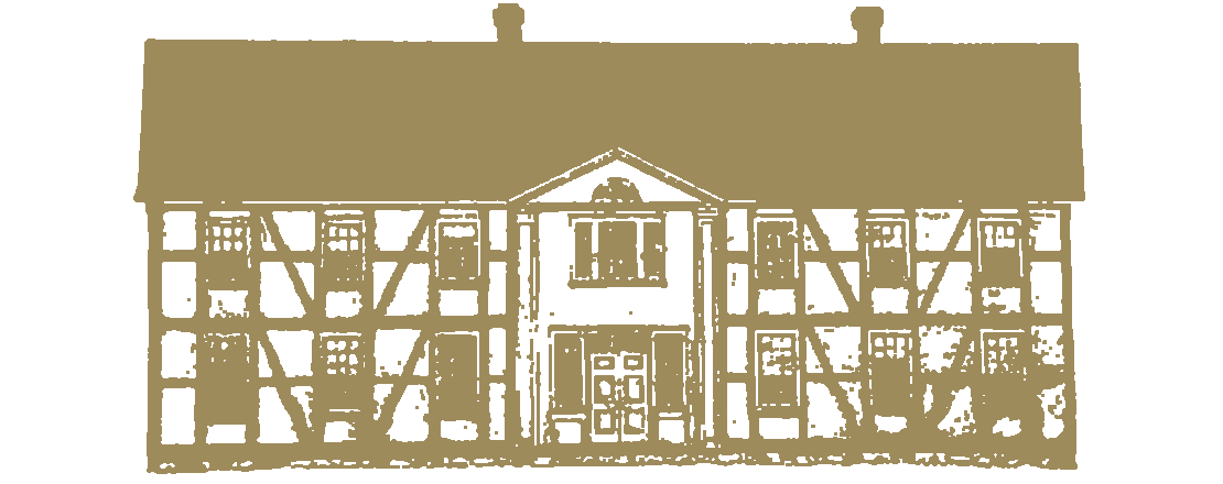 Illustration of a half-timbered building with a gabled roof.