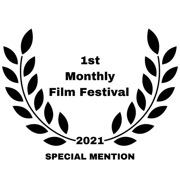 Laurels with text, 1st monthly film festival 2021