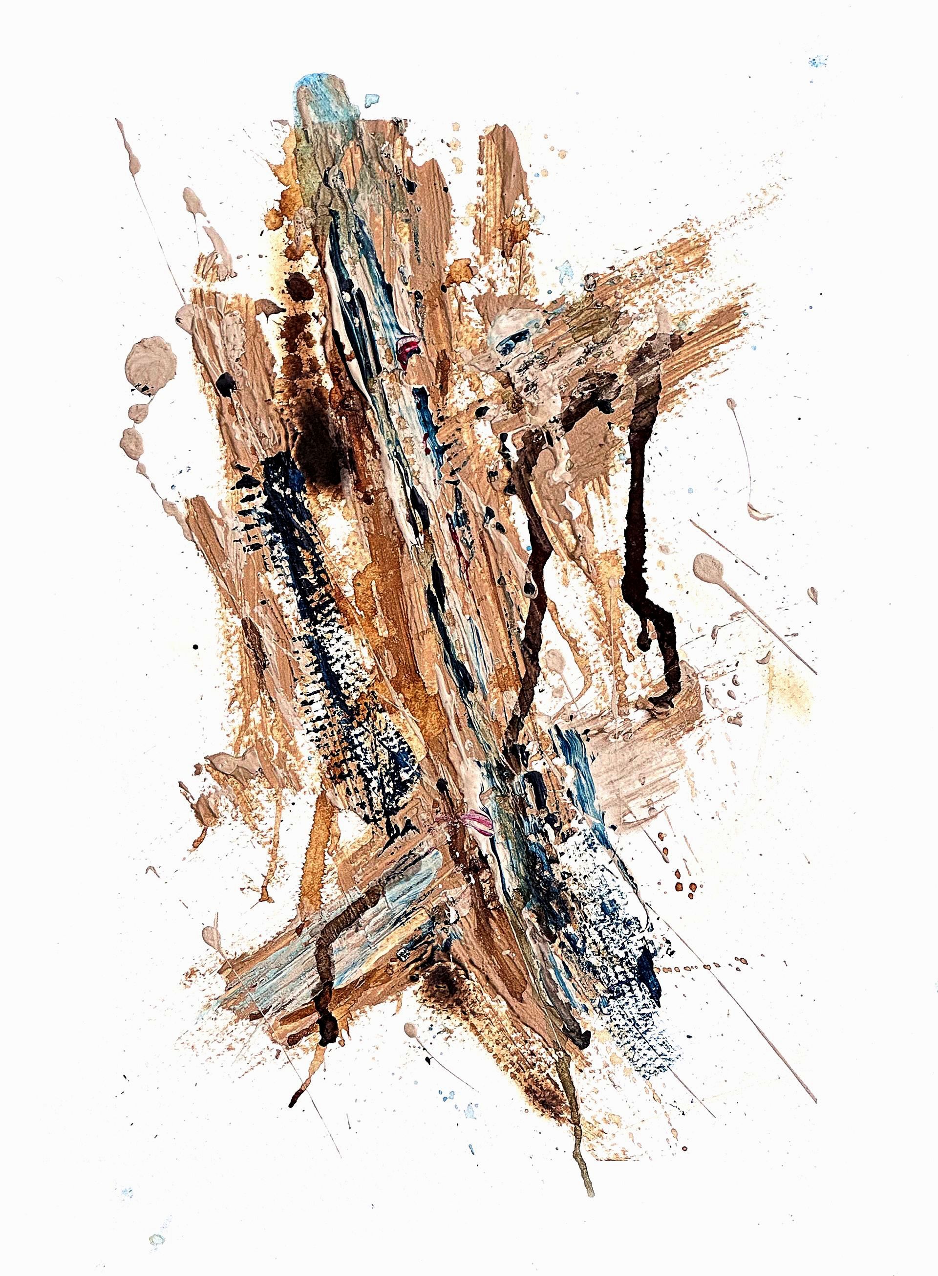 abstract painting on paper, using coffee and acrylic paint