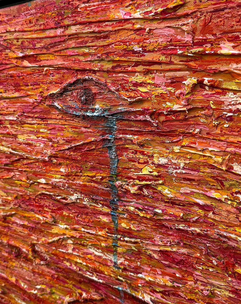 Anthony at the Opening of his Belonging show White male wearing Panama hat in front of his gallery artworks