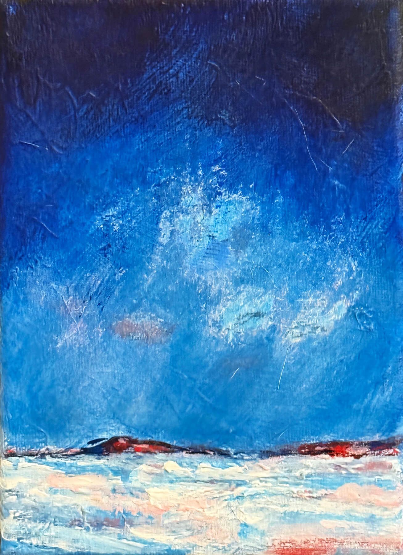 Weather Note II-Small blue landscape study with simplified mountain forms, cool light, and subtle tonal variation