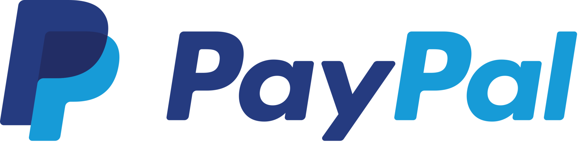 PayPal-logoet er blåt og hvidt på en hvid baggrund.