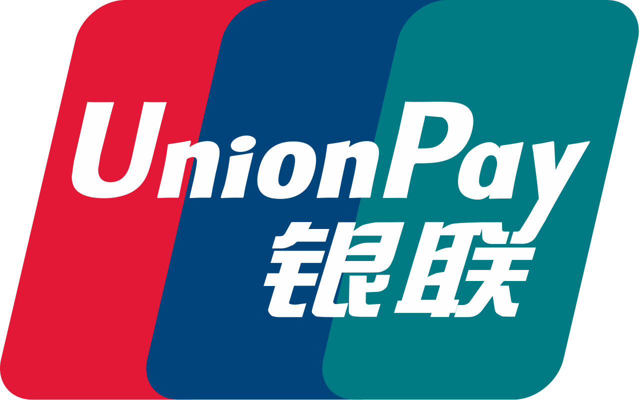 Et rødt, blåt og grønt unionpay-logo på en hvid baggrund
