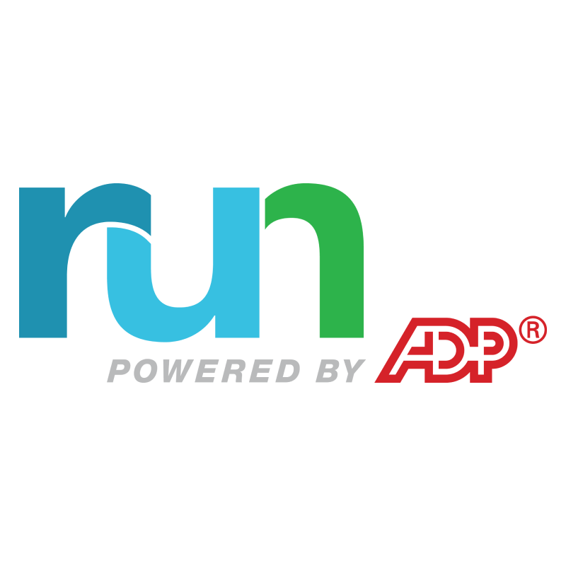 A logo for a company called run powered by adp