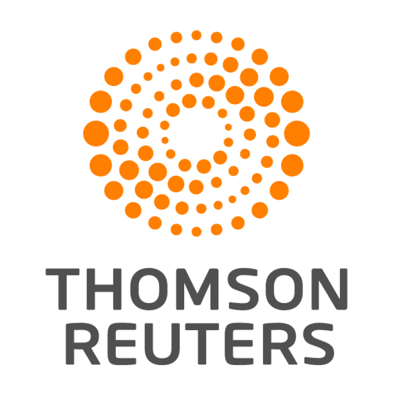 A logo for thomson reuters with orange dots