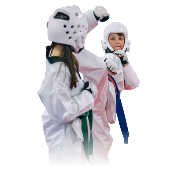 a group of children are practicing martial arts together .