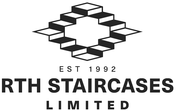 a black and white logo for rth staircases limited