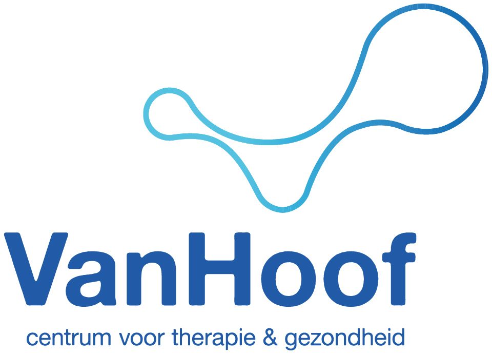 Logo for VanHoof, a therapy and health center, featuring a blue abstract shape and text.