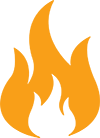 A simple graphic icon of an orange flame with a white center against a white background.