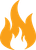 A simple graphic icon of an orange flame with a white center against a white background.