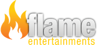 The logo for Flame Entertainments features a stylized orange and yellow flame icon next to the word