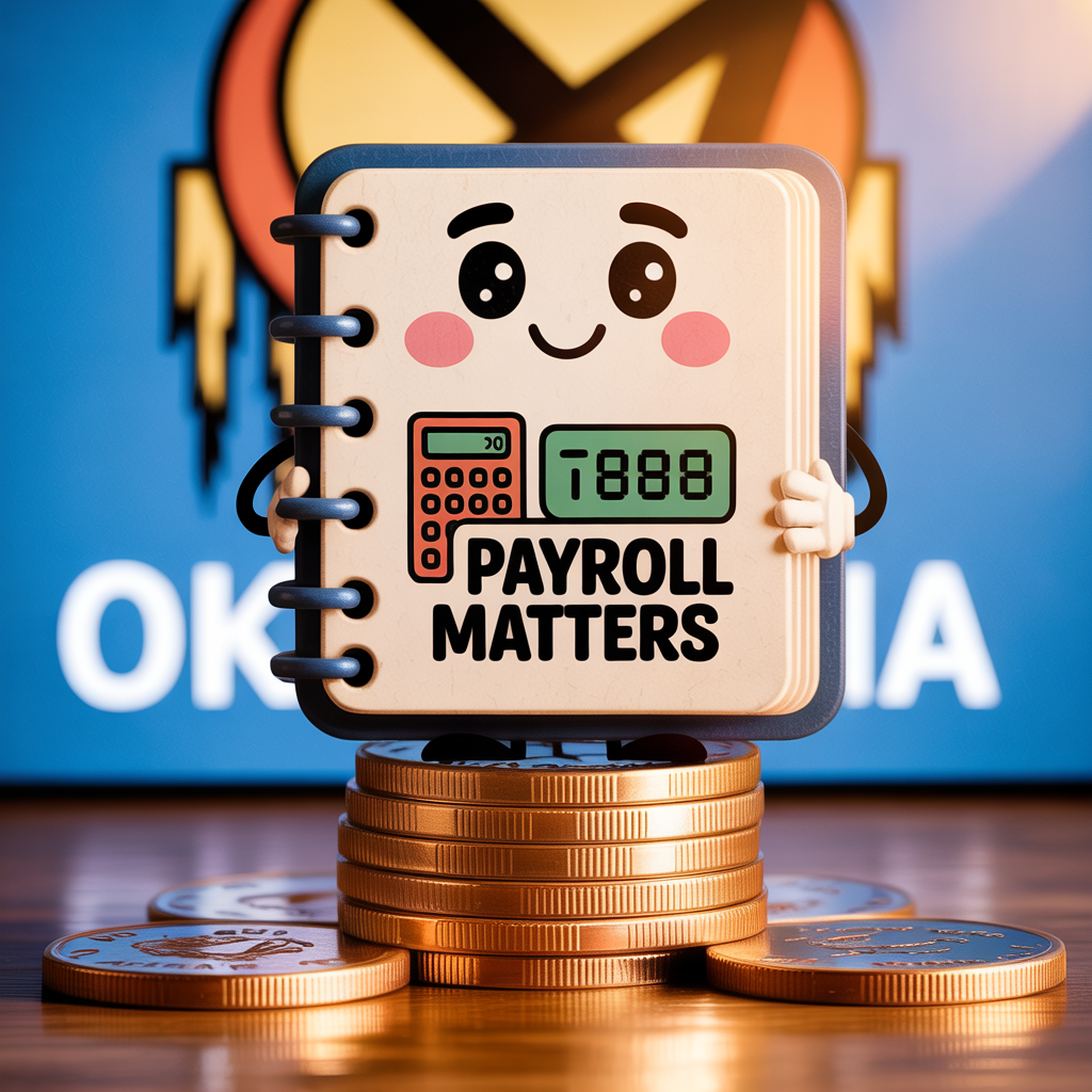 A cartoon character holding a book that says payroll matters