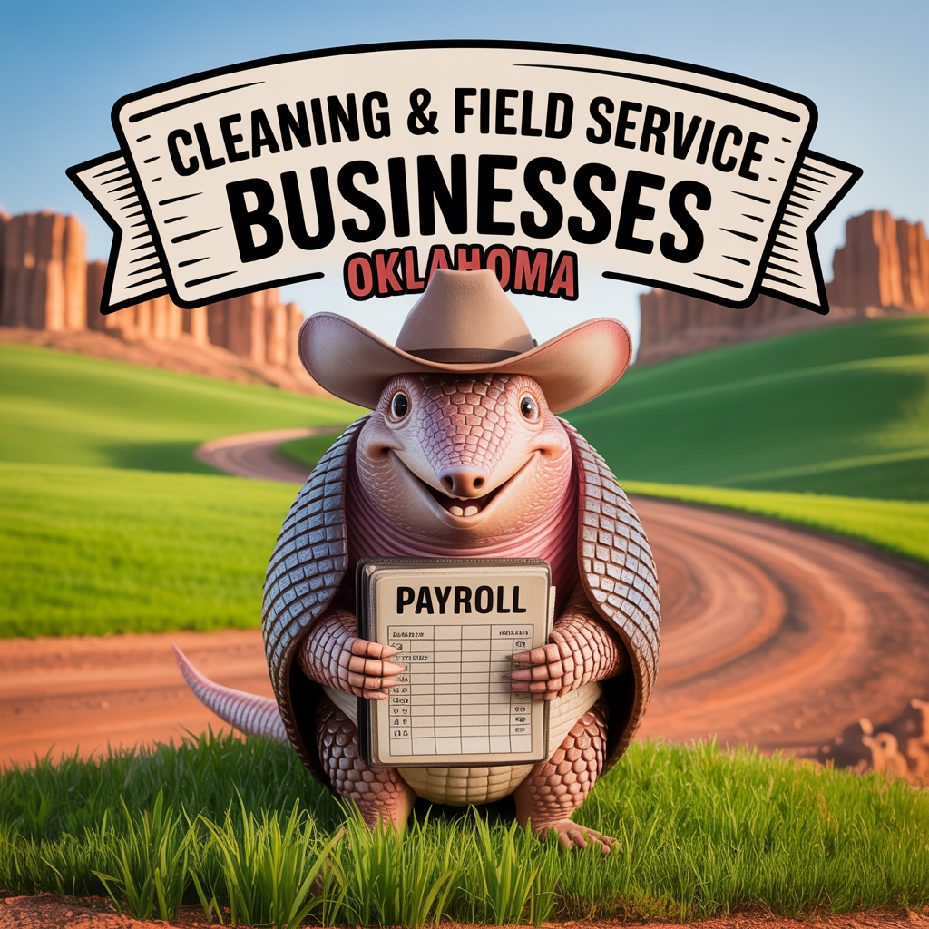 An armadillo wearing a cowboy hat is holding a payroll form