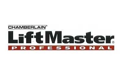Logo for LiftMaster Professional, a Chamberlain brand. Black text on white background with a red banner.