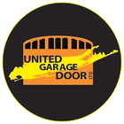Logo for United Garage Door: orange garage outline with text, on a black circle with yellow outline.