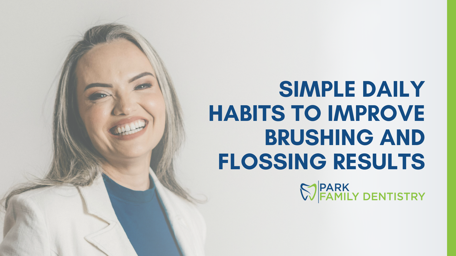 Woman smiling, text: