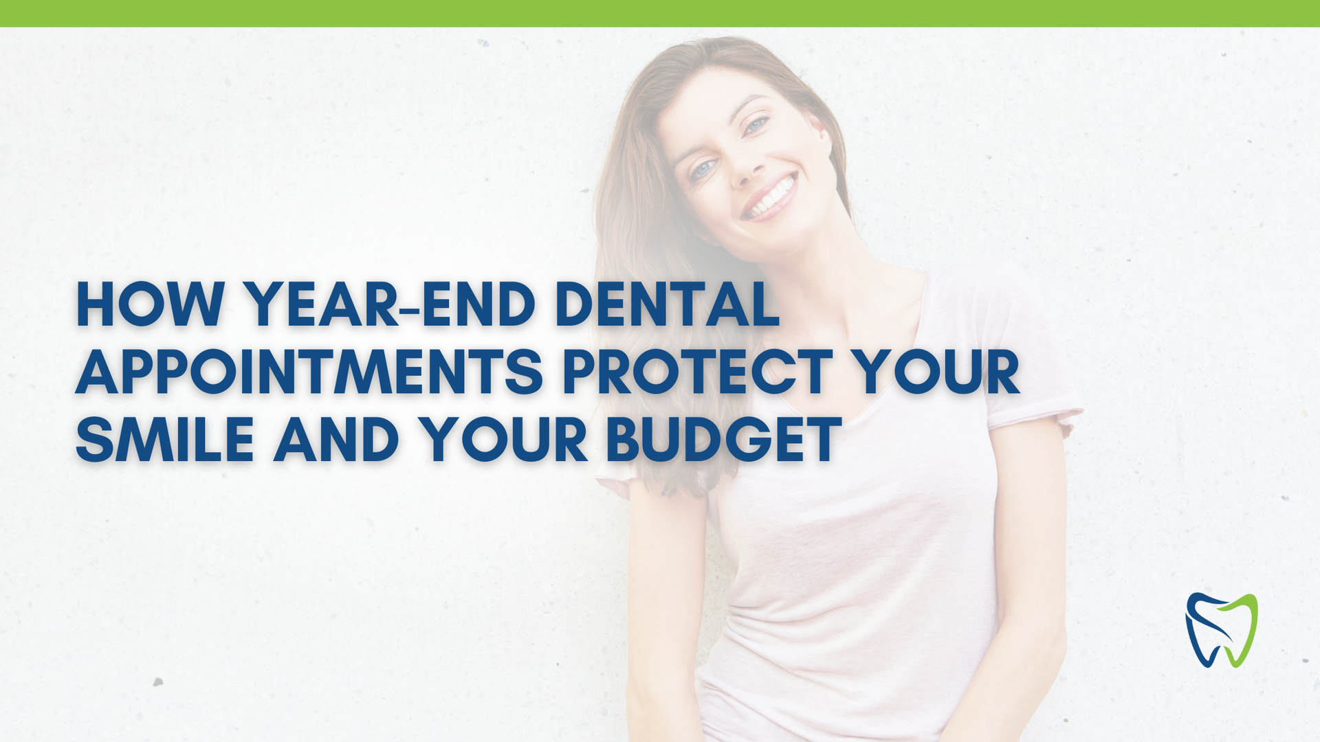 Woman smiling; text: