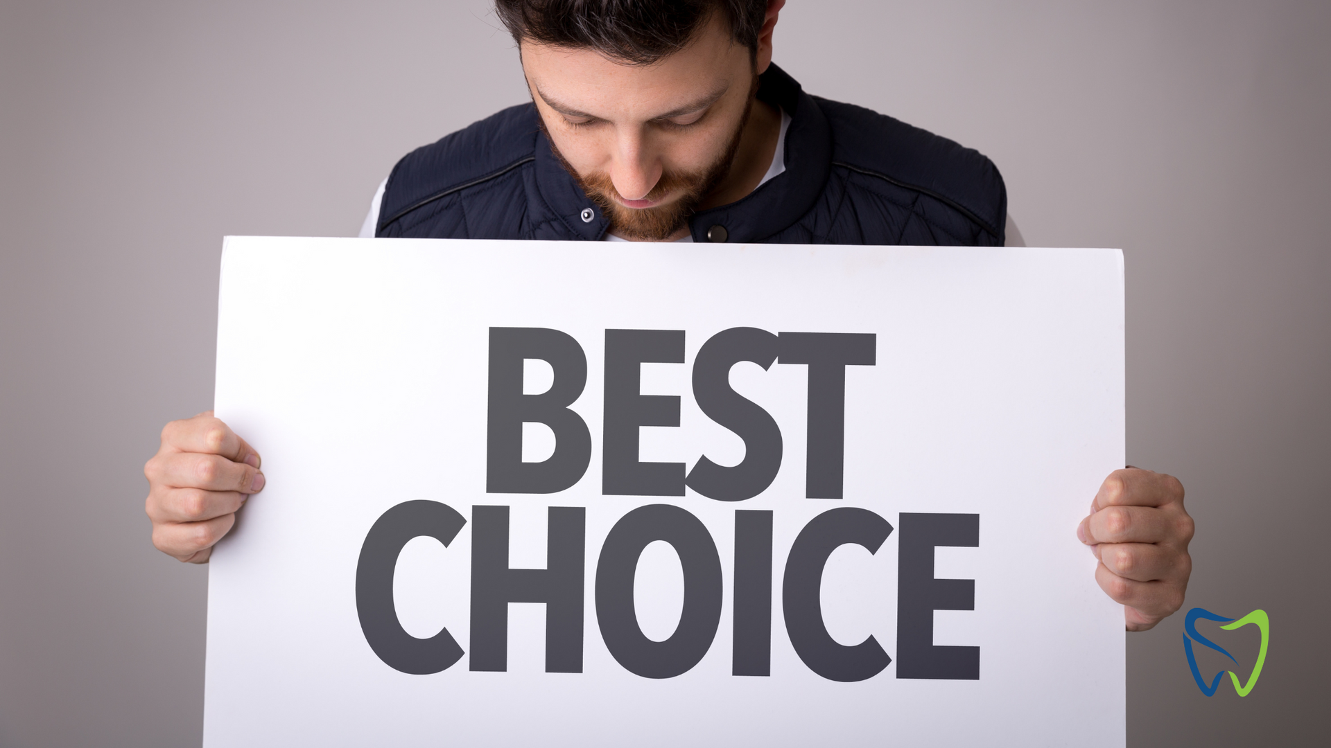 A man is holding a sign that says `` best choice ''.