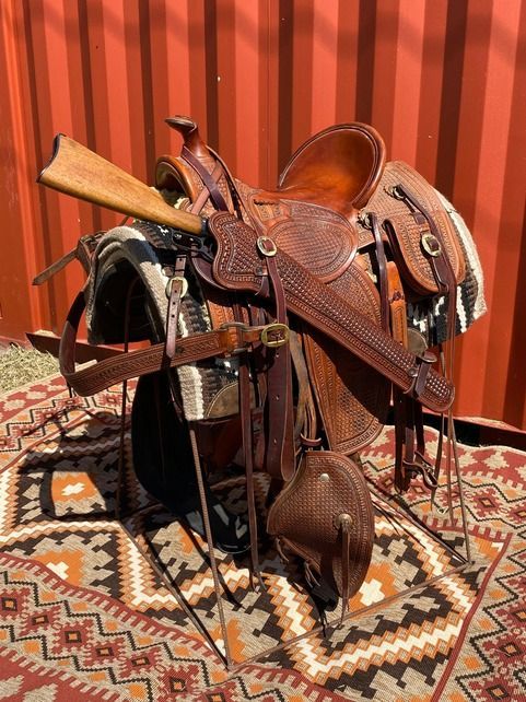 double brown and black horse saddle