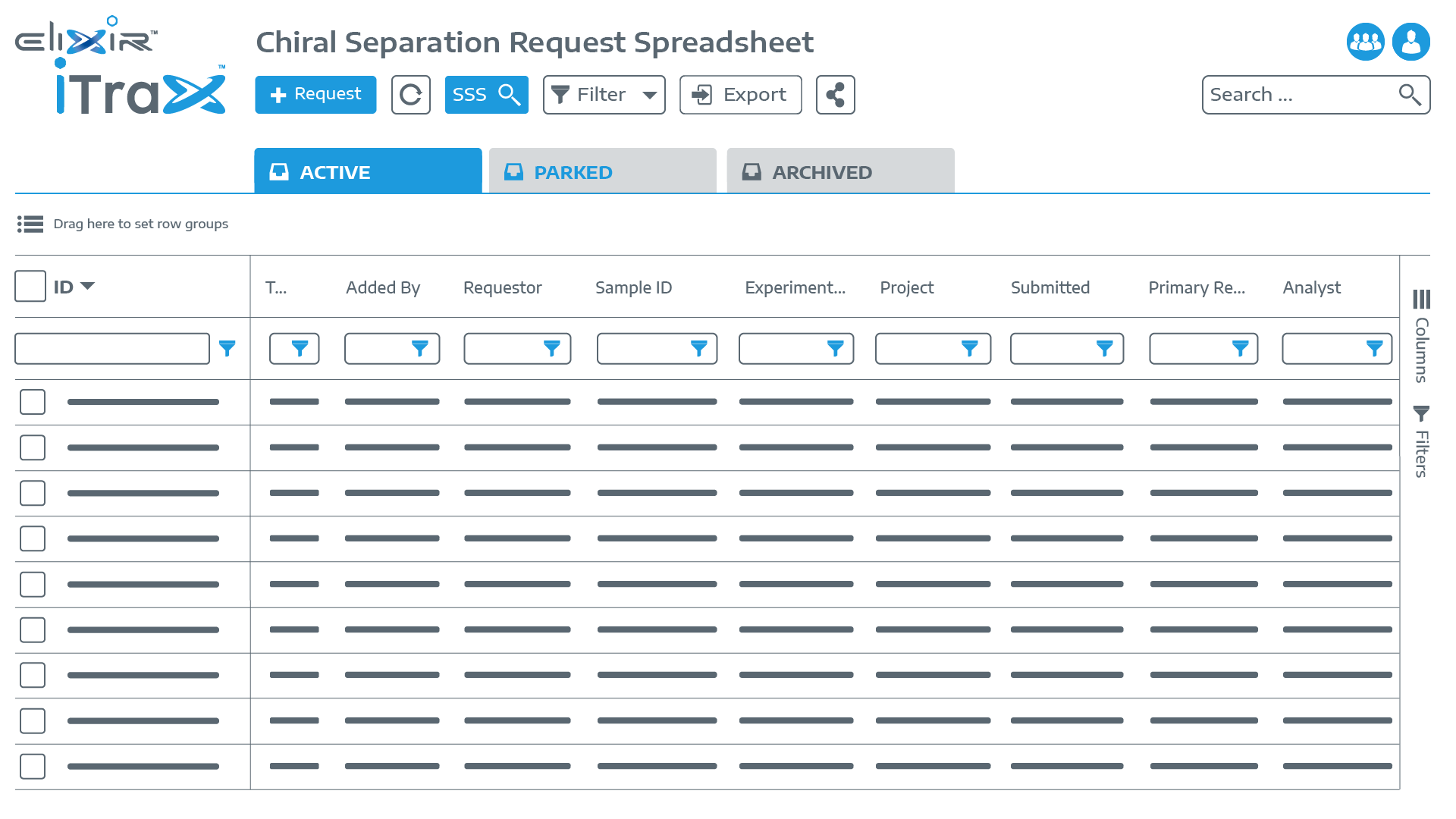 iTraX Spreadsheet view (lo-fi)