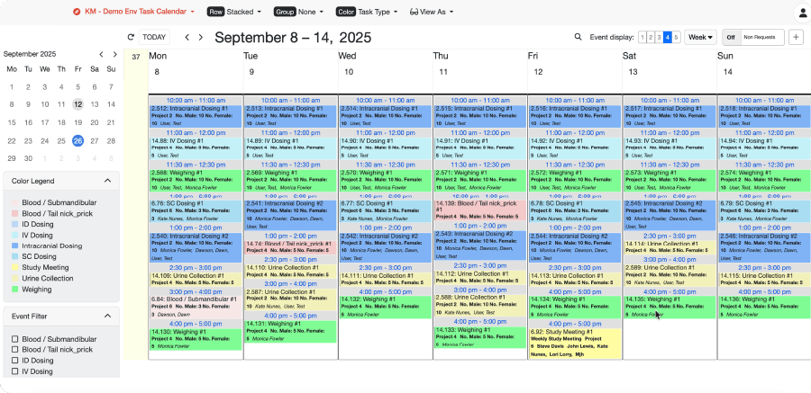 iTraX Study Management Calendar view