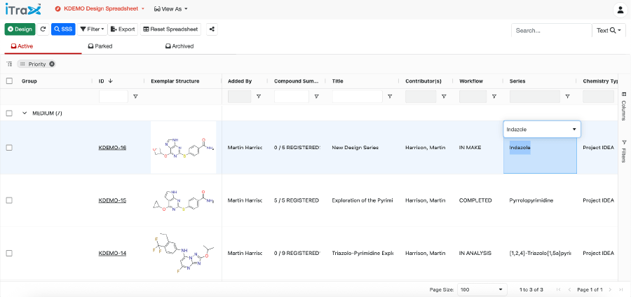 iTraX CH Spreadsheet view