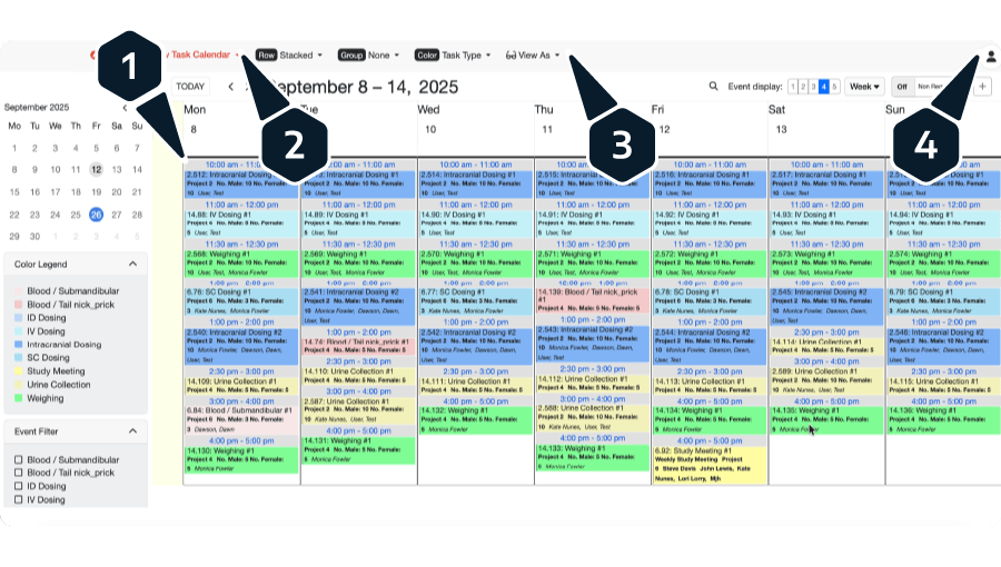 iTraX Study Management Calendar view