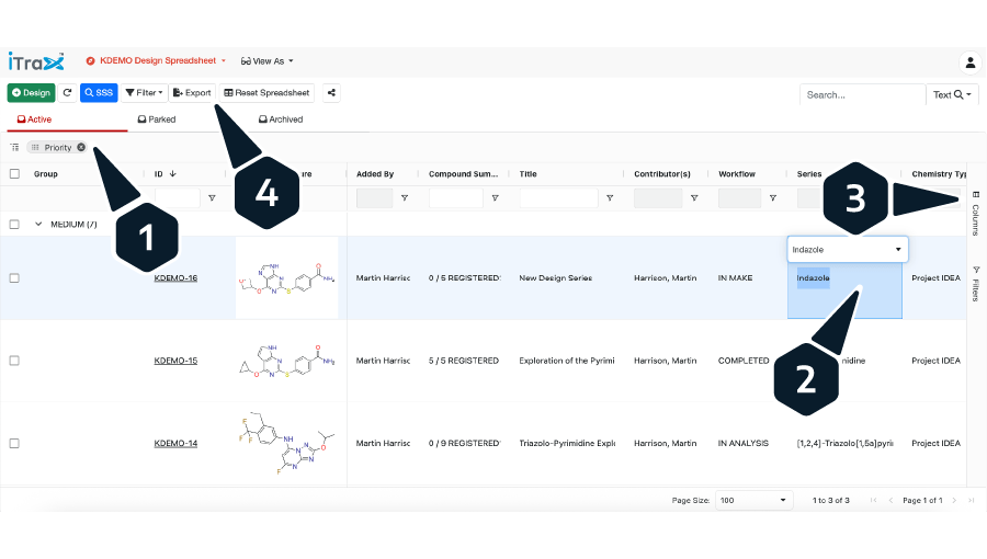 iTraX CH Spreadsheet view