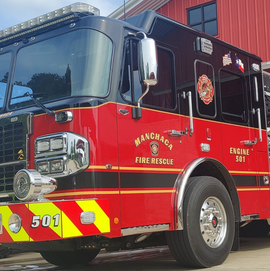 Red and black fire truck with 