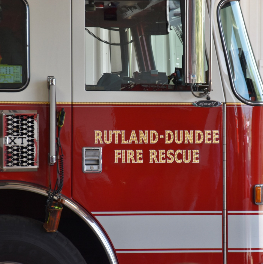 Red fire truck side with 