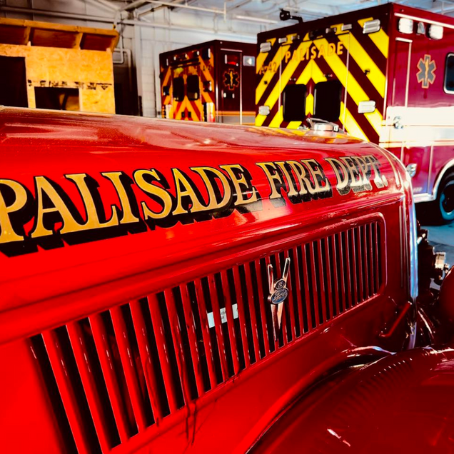 Red vintage fire truck with 