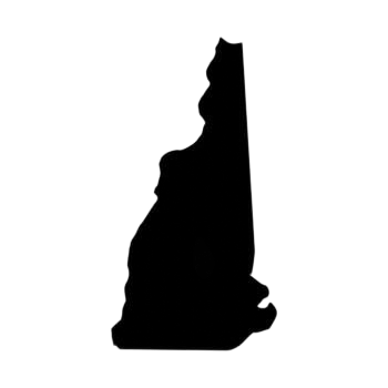 Black silhouette of the state of New Hampshire.