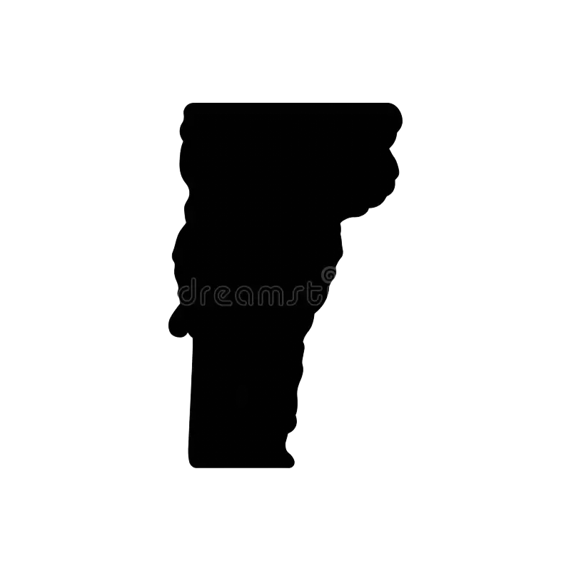 Black silhouette of the state of Vermont on a white background.