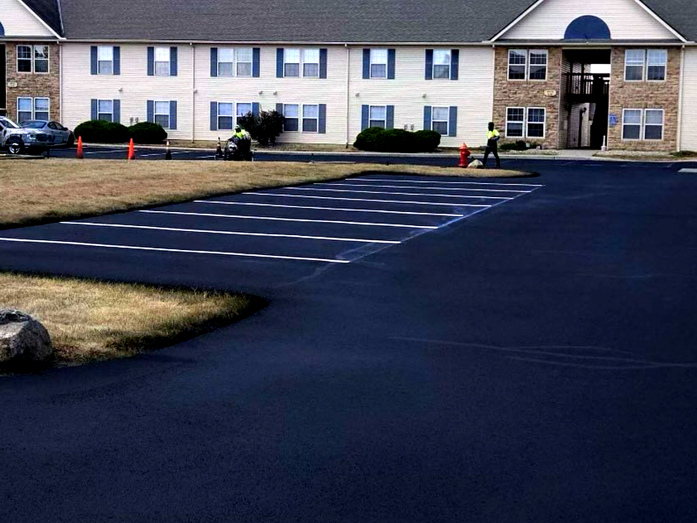 image of new parking lot striping