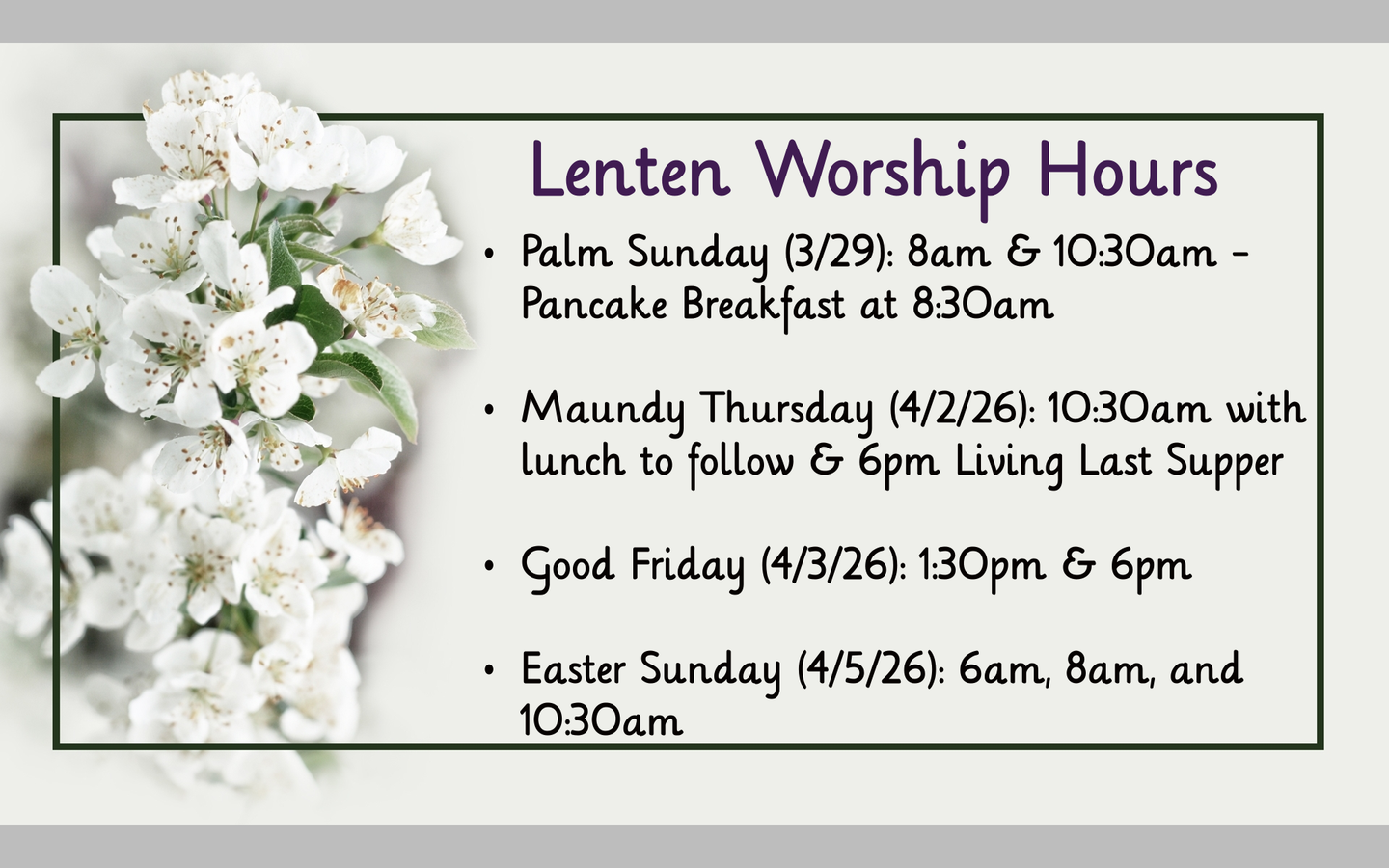 2026 Lenten Worship Hours