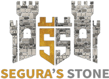 The logo for segura 's stone is a castle with a shield on it.