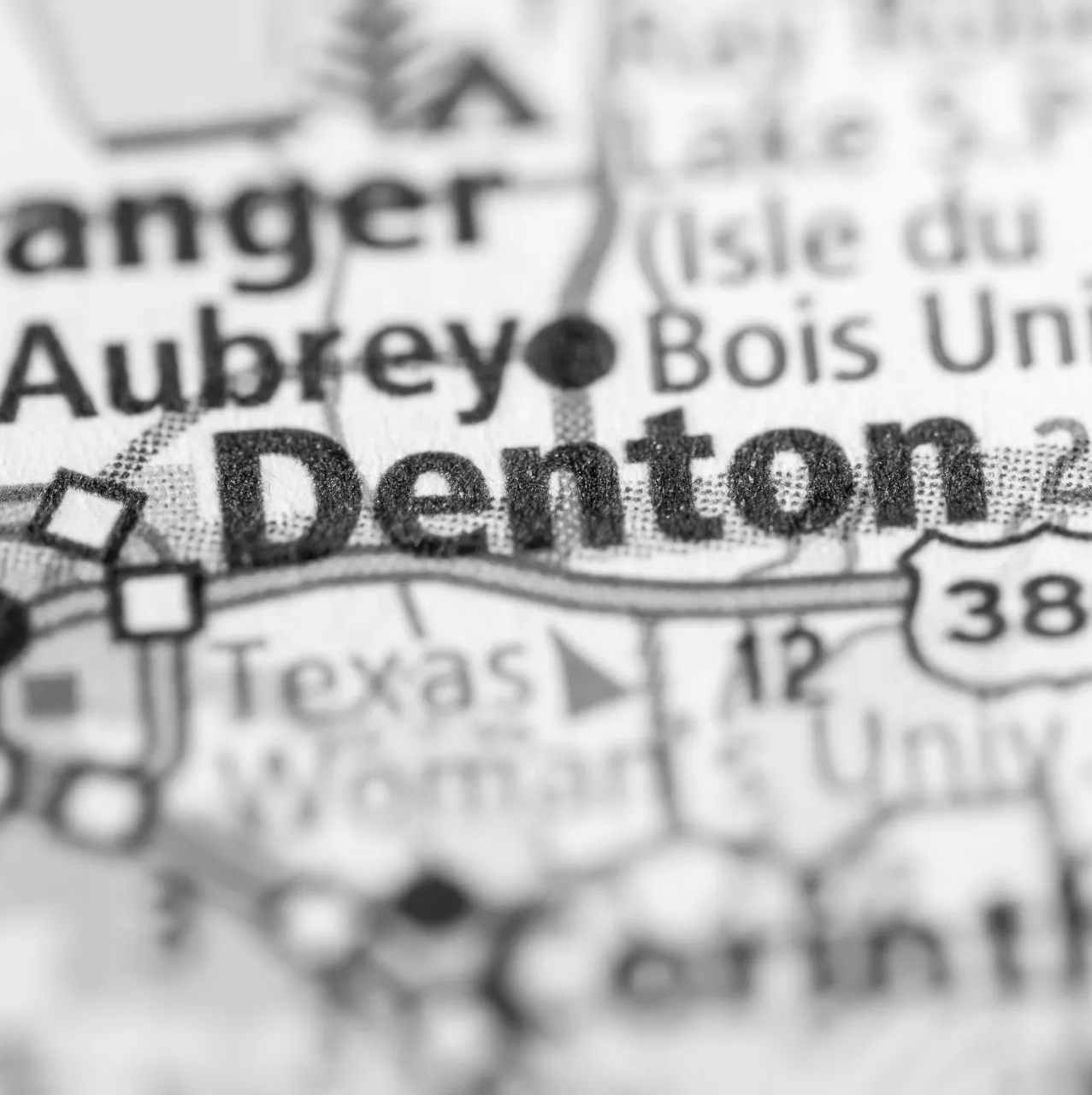 A black and white photo of a map of denton texas