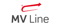 Logo della MV Line: freccia rossa curva verso destra sopra il testo grigio scuro