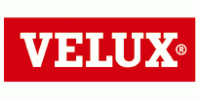 Logo VELUX su sfondo rosso con lettere bianche e simbolo del marchio registrato.