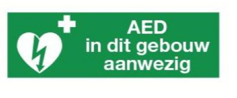 Stikker AED in dit gebouw aanwezig