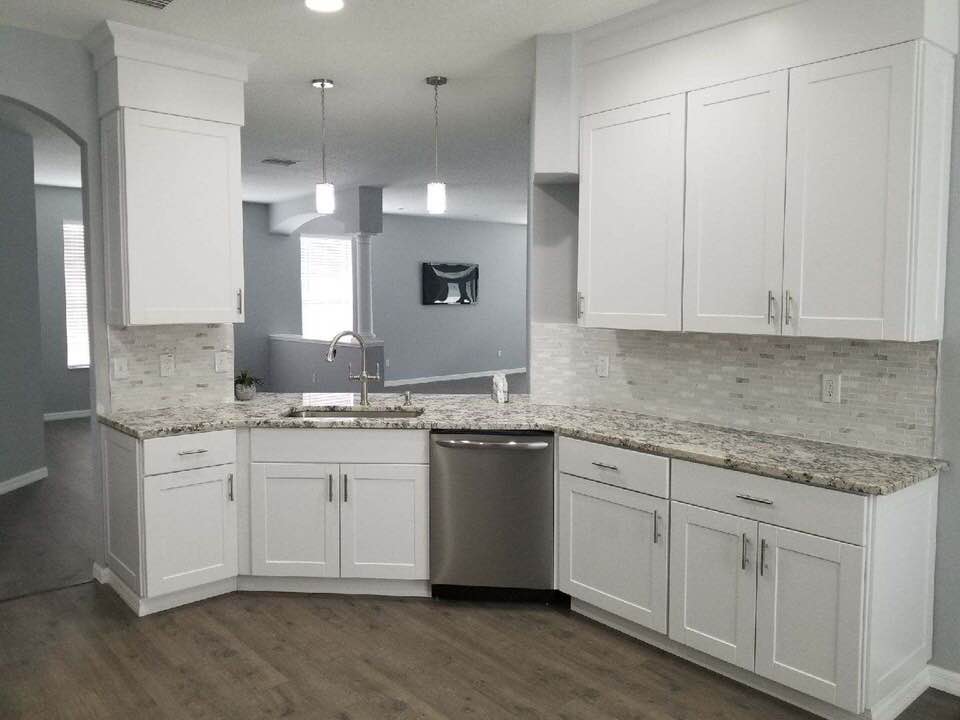 White Kitchen Area with Marble Countertop — Palm Harbor, FL — Tarpon Marble, Inc.