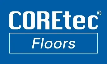 The coretec floors logo is on a blue background